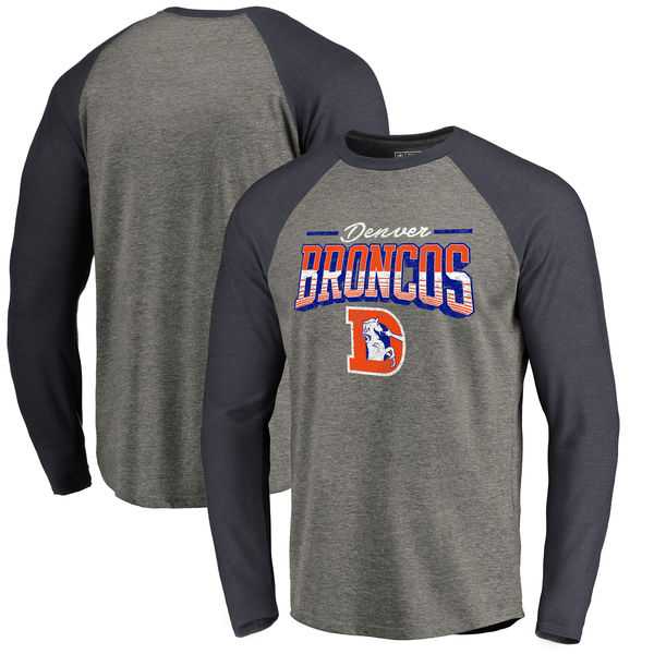 Denver Broncos NFL Pro Line by Fanatics Branded Throwback Collection Season Ticket Long Sleeve Tri-Blend Raglan T-Shirt - Heathered Gray Navy